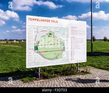 Berlin Tempelhof Airport, Flughafen -  Tempelhofer Feld Map, Old obsolete airfield now used for leisure and recreation Stock Photo