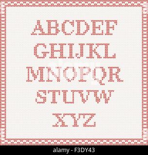 Christmas Font: knitted alphabet in red color Stock Vector