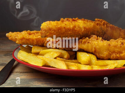Close up of freshly made fish and chips Stock Photo