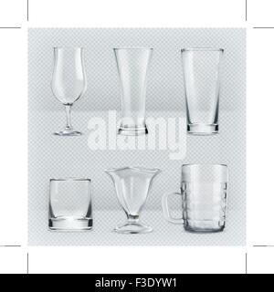 Set of transparent glasses goblets, vector icon Stock Vector