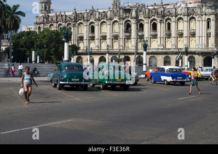 Antique American vintage car on the street in Havana, Republic of Cuba Stock Photo