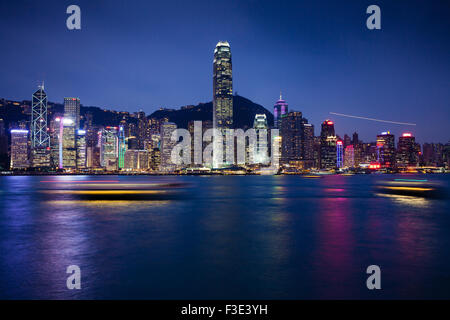 Hong Kong S.A.R., Hong Kong - 23 February, 2014: Night scene of Hong Kong Island, view from Tsim Sha Tsui Promenade, Kowloon Stock Photo