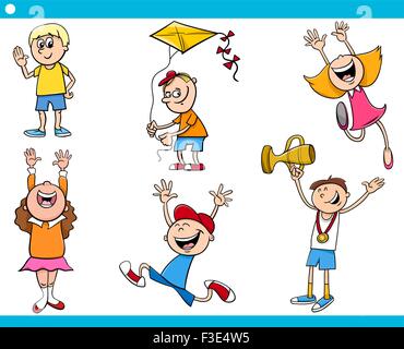 Cartoon Illustration of Cute Little Boys and Girls Children Characters Set Stock Vector
