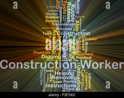 Background concept wordcloud illustration of construction worker glowing light Stock Photo