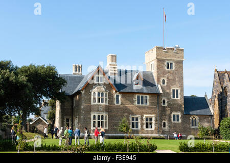 England, Ramsgate. The Grange, house and tower designed by Augustus Pugin in the Gothic Revival style. House, lawn and people on the lawn. Stock Photo