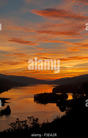 The Autumn sunset over Loch Tummel, at the Queen's View. near Killiekrankie. Perthshire. 10,094. Stock Photo