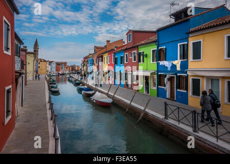 Colourful houses on Burano near Venice, Italy.  Burano is an Island in the Venetian Lagoon Stock Photo