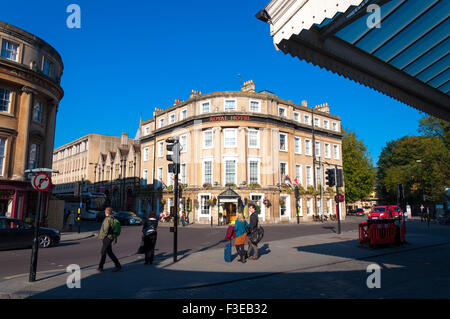 Royal Hotel and Bath Spa railway station forecourt Bath Somerset UK Stock Photo