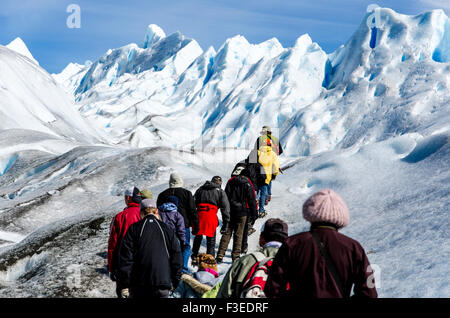 People hiking on ice, Perito Moreno glacier, Perito Moreno National Park, Patagonia, Argentina, South America Stock Photo