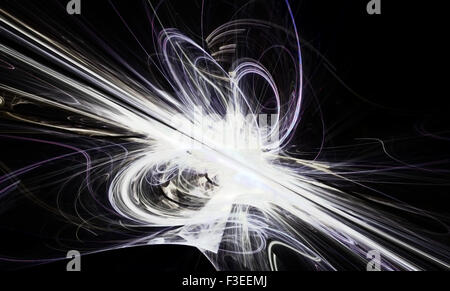 Shining a fantastic white line in a furious movement go beyond the horizon. Fractal art graphics Stock Photo