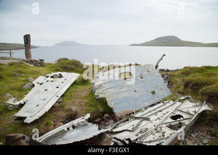 Wreckage of a Catalina flying boat on Vatersay Outer Hebrides Scotland. Stock Photo