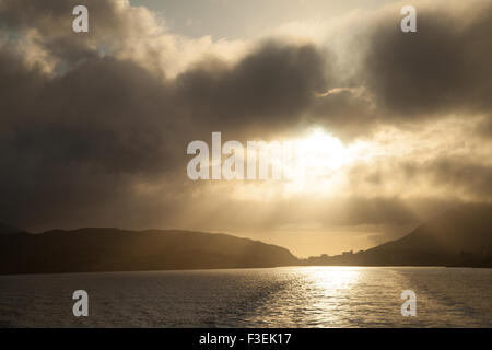 Dramatic sky over the Port of Tarbert Isle of Harris, Outer Hebrides Scotland. Stock Photo