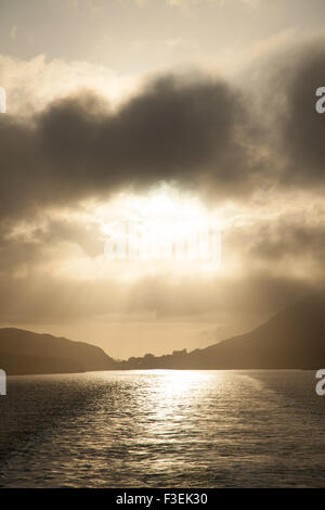 Dramatic sky over the Port of Tarbert Isle of Harris, Outer Hebrides Scotland. Stock Photo