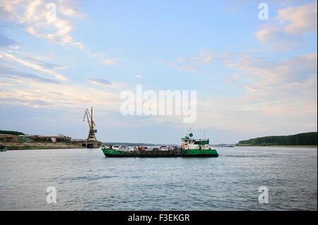 Ferry crossing the Danube river at Braila Romania. Stock Photo
