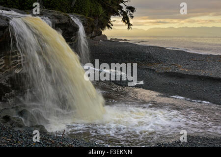 Sandcut Beach falls at dawn-Jordan River, British Columbia, Canada. Stock Photo