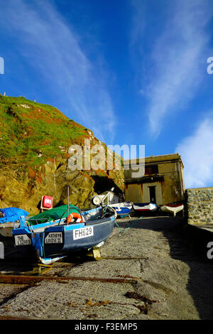 Former Lifeboat Station  & Boats, Polpeor Cove, Lizard Point, Lizard Peninsula, Cornwall, England, UK Stock Photo