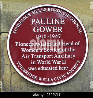 Red Plaque for Pauline Gower at Beechwood Sacred Heart School, Royal Tumbridge Wells, Kent, England, UK.. Stock Photo