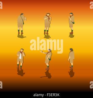 Set of Tourists in a Safari. Vector Illustration. Stock Vector