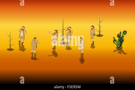 Set of Tourists in a Safari. Vector Illustration. Stock Vector