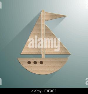 Sailing yacht flat square icon with long shadows. Stock Vector