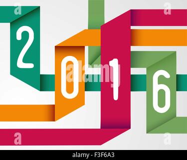 Happy new year 2016 holiday color origami simple greeting card background. EPS10 vector. Stock Vector