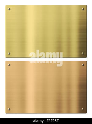 Bronze and gold metal plates isolated with clipping paths included Stock Photo