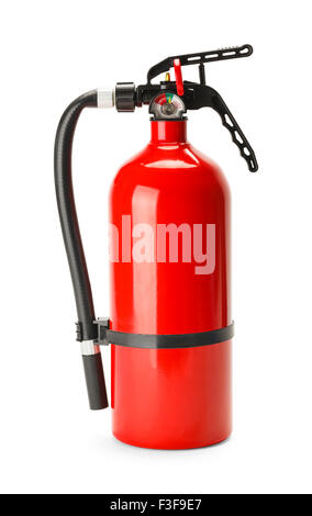 Red Fire Extinguisher With Copy Space Isolated on White Background. Stock Photo