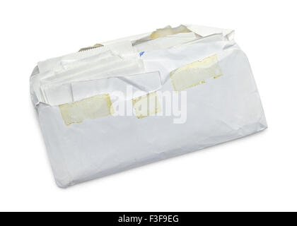 Envelope full of Receipts and Copy space Isolated on White Background. Stock Photo