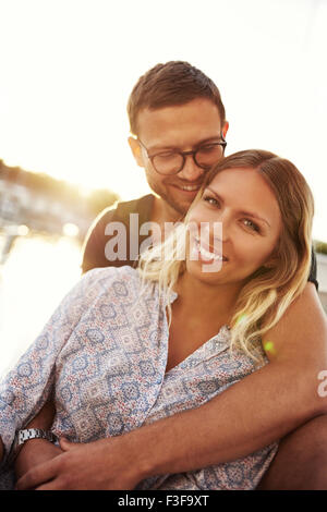 Close up, Man and Woman In Love By the Water Stock Photo