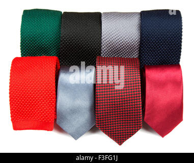 Different patterns and colours of man ties  on white background Stock Photo
