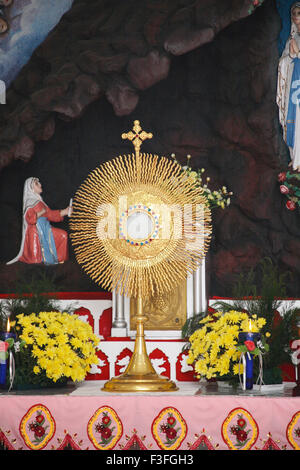 Blessed sacrament kept in under ground prayer hall of Our Lady of Lourdes Cathedral ; Thrissur ; Kerala ; India ; Our Lady of Lourdes Metropolitan Catholic Cathedral ; Catholic cathedral ; Syro Malabar Catholic church ; Stock Photo