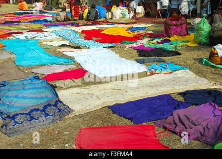 Clothes drying ; Ganga Sagar Mela ; Gangasagar ; Calcutta ; Kolkata ; West Bengal ; India ; Asia Stock Photo