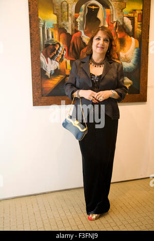 Bollywood film star Sanjay Khan's wife Zarine Khan at museum gallery kala ghoda art show ; Bombay Mumbai ; Maharashtra Stock Photo