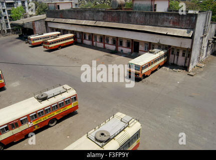 Maharashtra State Road Transport Corporation (MSRTC) known ST bus depot at Kurla ; Bombay Mumbai ; Maharashtra ; India Stock Photo