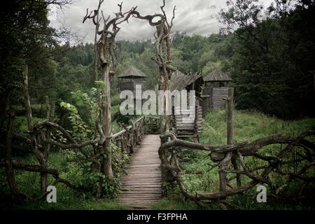 Medieval wooden fortification. Stock Photo