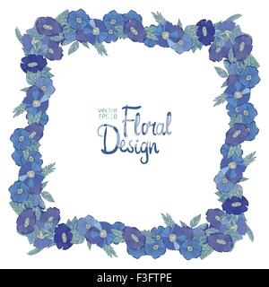 Blue floral border made with wildflowers Stock Vector