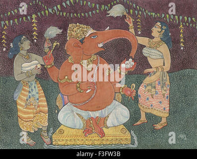 Hinduism ; hindu art ; himalayan academy art ; india ; religion ; spirituality ; artist S. Rajam ; ganesh ; modaka sweet Stock Photo