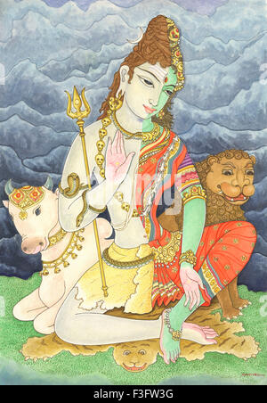 Ardhanarishwara is a composite androgynous form of the Hindu God Shiva and his consort Parvati Stock Photo