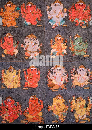 Hinduism ; hindu art ; himalayan academy art ; India ; religion ; spirituality ; artist S. Rajam ; ganesh ; many ganesha Stock Photo