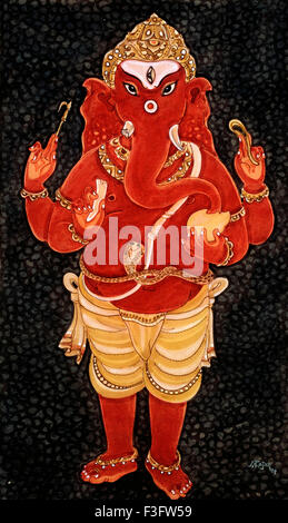 Hinduism ; hindu art ; himalayan academy art ; india ; religion ; spirituality ; artist S. Rajam ; god ; ganesh Stock Photo