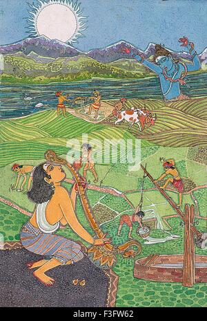 Artist S Rajam vedas hindu belief hinduism himalayan academy sun shiva musician song music crop harvest agriculture ancient Stock Photo