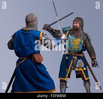 Two Medieval Knights Fighting Stock Photo - Alamy