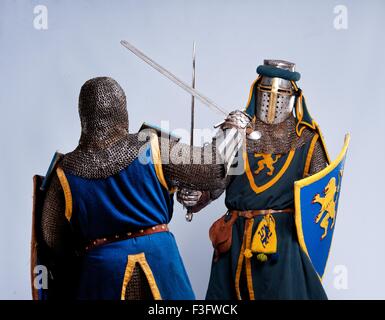 Two Medieval Knights Fighting Stock Photo - Alamy