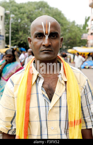 Lord Balaji devotee at Tirumalai ; Andhra Pradesh ; India Stock Photo