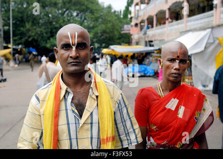 Lord Balaji devotees at Tirumalai ; Andhra Pradesh ; India Stock Photo