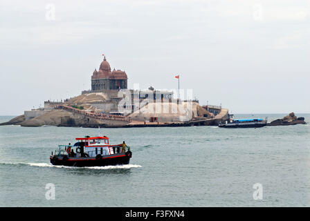 Rocky island stand memorial dedicated to Swami Vivekananda meditated here in 1892 ; Kanyakumari ; Tamil Nadu ; India Stock Photo