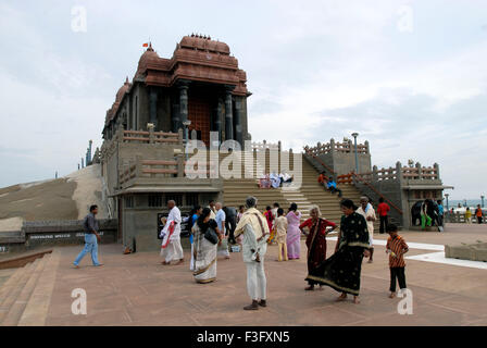 Rocky island stand memorial dedicated to Swami Vivekananda meditated in 1892 ; Kanyakumari ; Tamil Nadu ; India Stock Photo