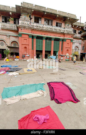 Street clothes drying ; Calcutta ; Kolkata ; West Bengal ; India ; Asia Stock Photo