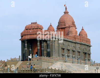 Rocky island stand memorial dedicated to Swami Vivekananda meditated in 1892 ; Kanyakumari ; Tamil Nadu ; India Stock Photo