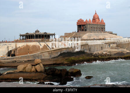 Rocky island stand memorial dedicated to Swami Vivekananda meditated in 1892 ; Kanyakumari ; Tamil Nadu ; India Stock Photo